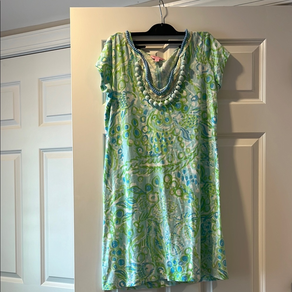 Vibrant Green and Blue Patterned Dress